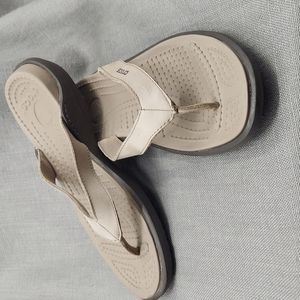 Men's Croc Flip Flops Leather Strap Brown & Tan Size 9